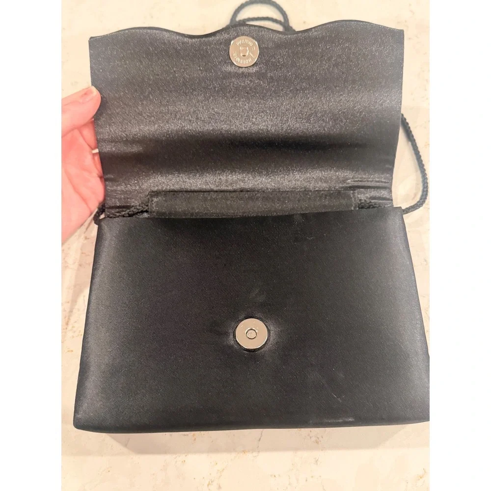 Sasha New York Vintage Black Satin Pleated Evening Crossbody‎ Bag Formal Clutch